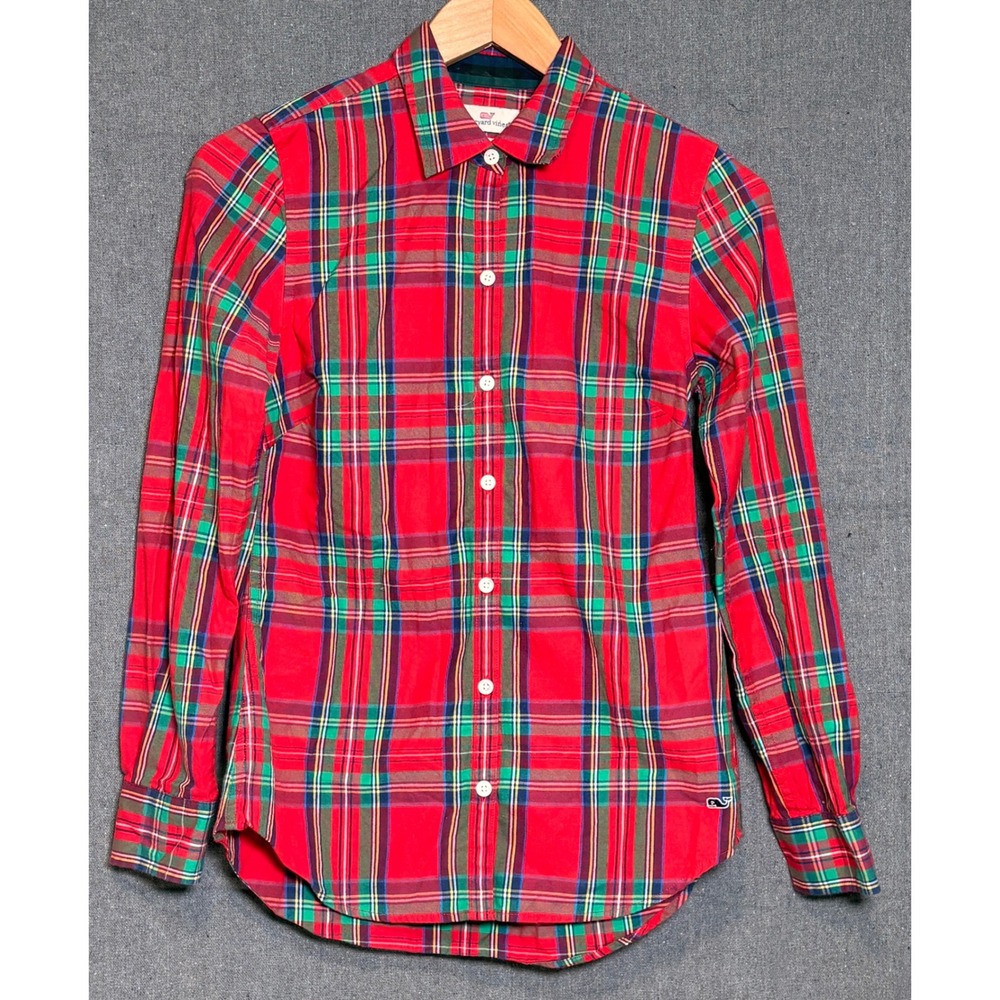 Vineyard Vines Womens Red Plaid Cotton With Cashmere Button Down Shirt Size 0